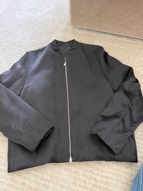 Toteme Black Minimal Zip Bomber Jacket